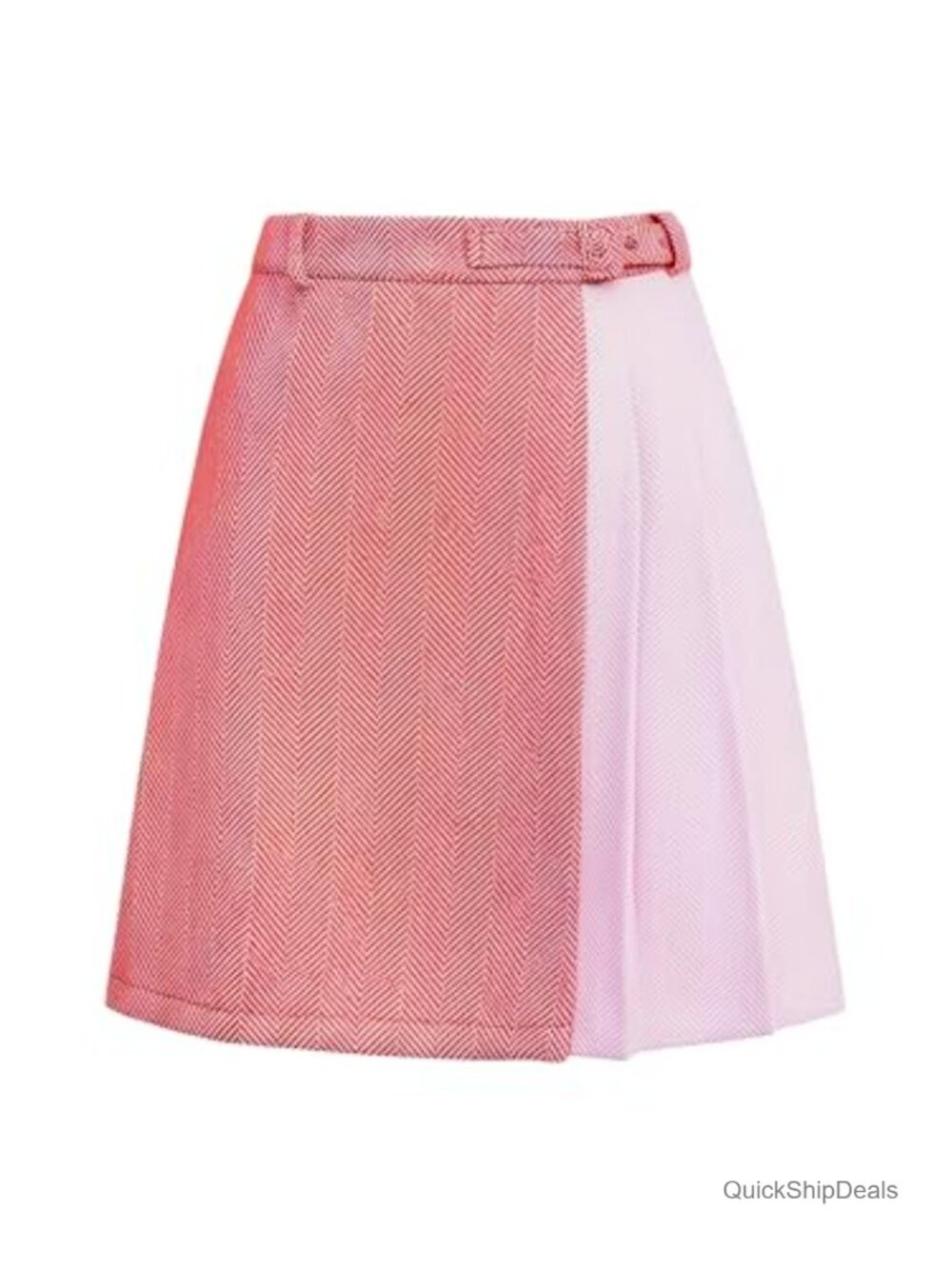 Tweed A-Line Pleated Women's Skirt High Waisted with Belt